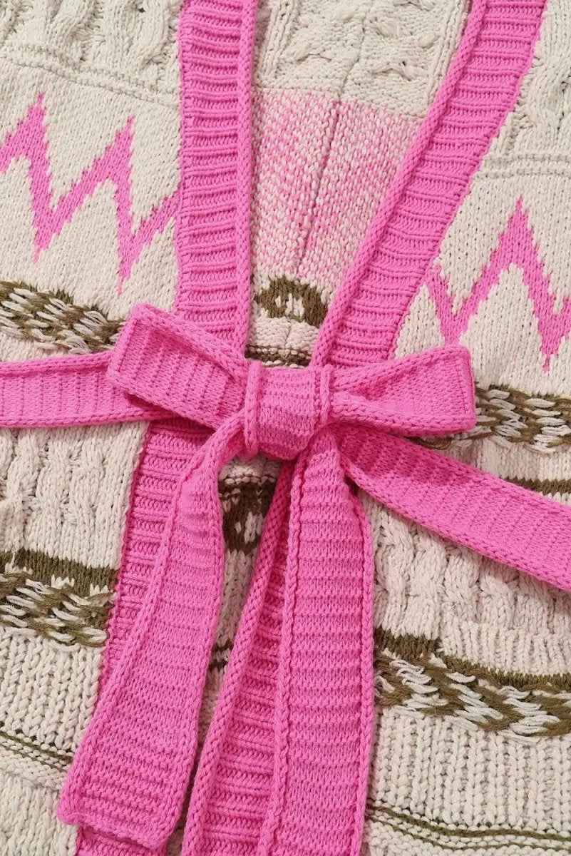 Contrast Tied Open Front Cardigan - Love Salve